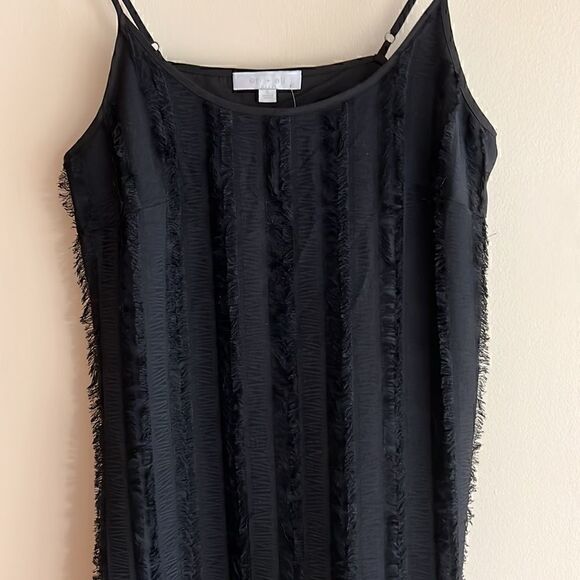 NWT Anthropologie Eri +Ali Black Fringed Asymmetrical Slip Midi Dress size S - Picture 3 of 12